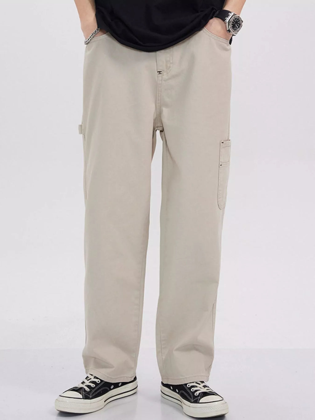 Loose Fit Cargo Jeans Plus Size in Apricot for Men