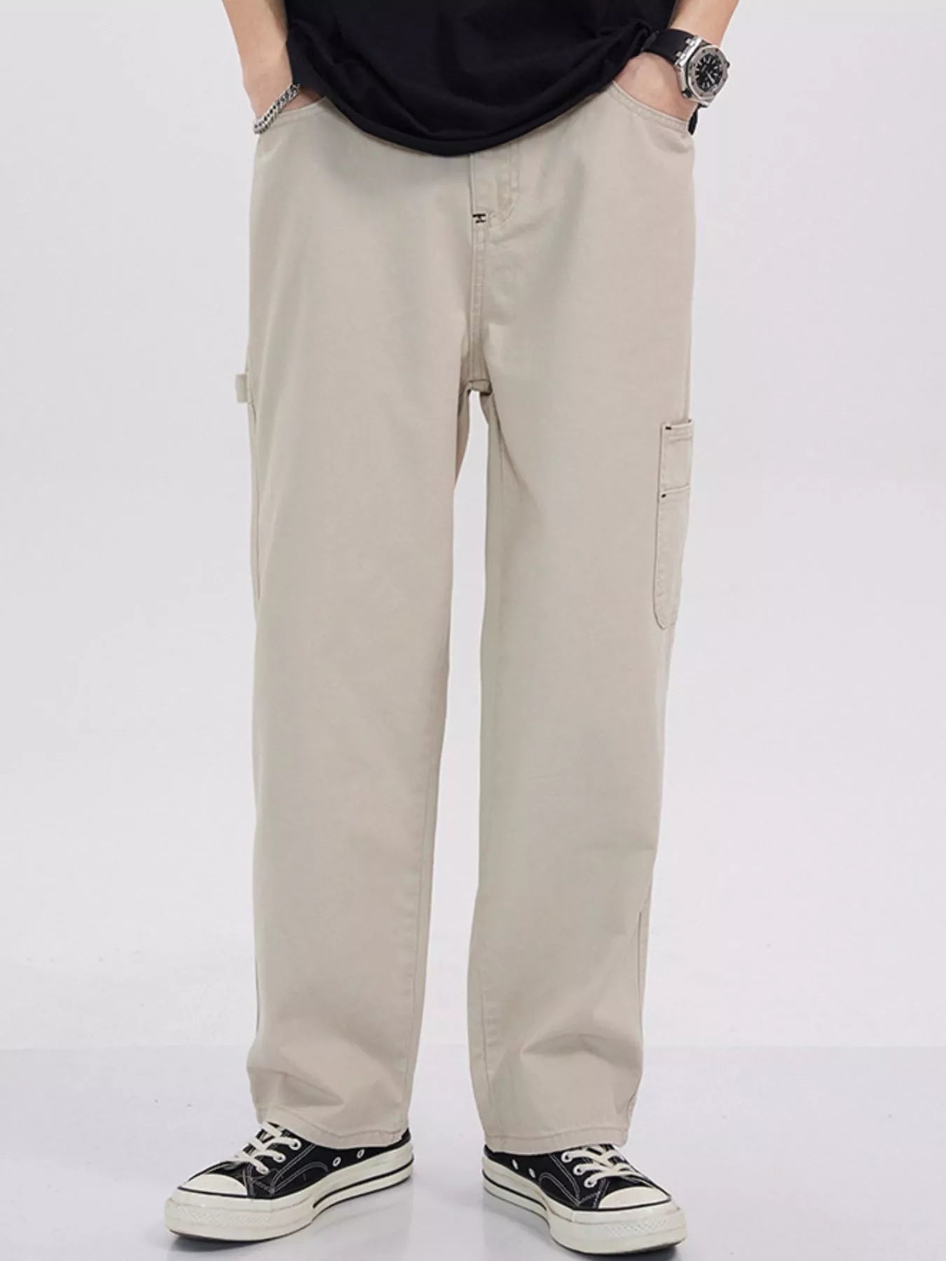 Loose Fit Cargo Jeans Plus Size in Apricot for Men