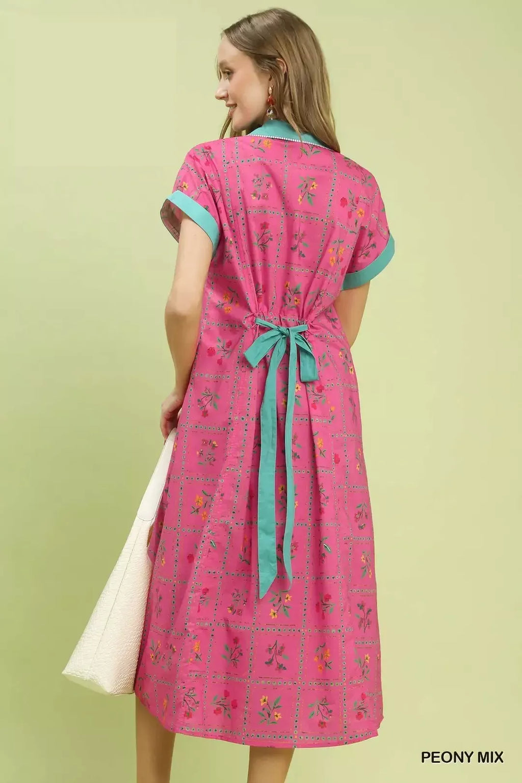 Mix Floral Button-Front Midi Dress in Peony Mix for Women