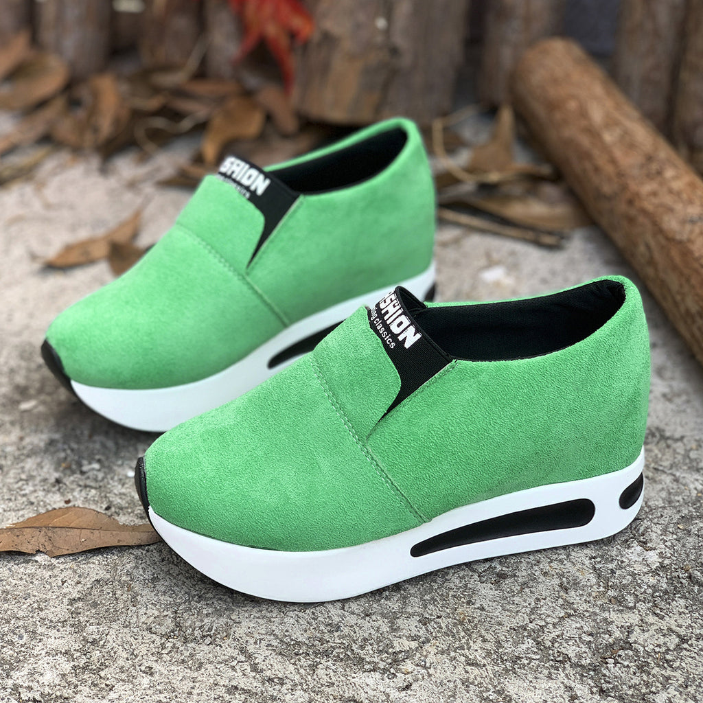 Round Toe Platform Slip-Ons in Black for Women
