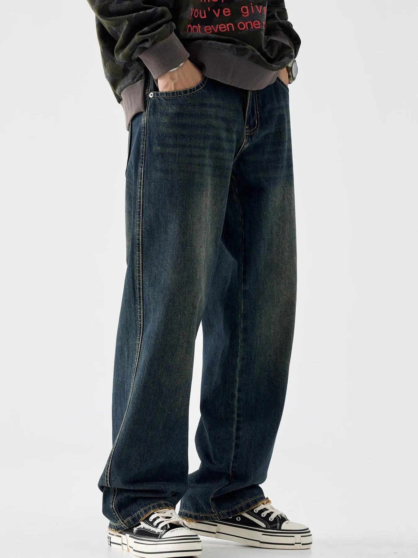 Vintage Wash Wide Leg Jeans in Deep Teal for Men