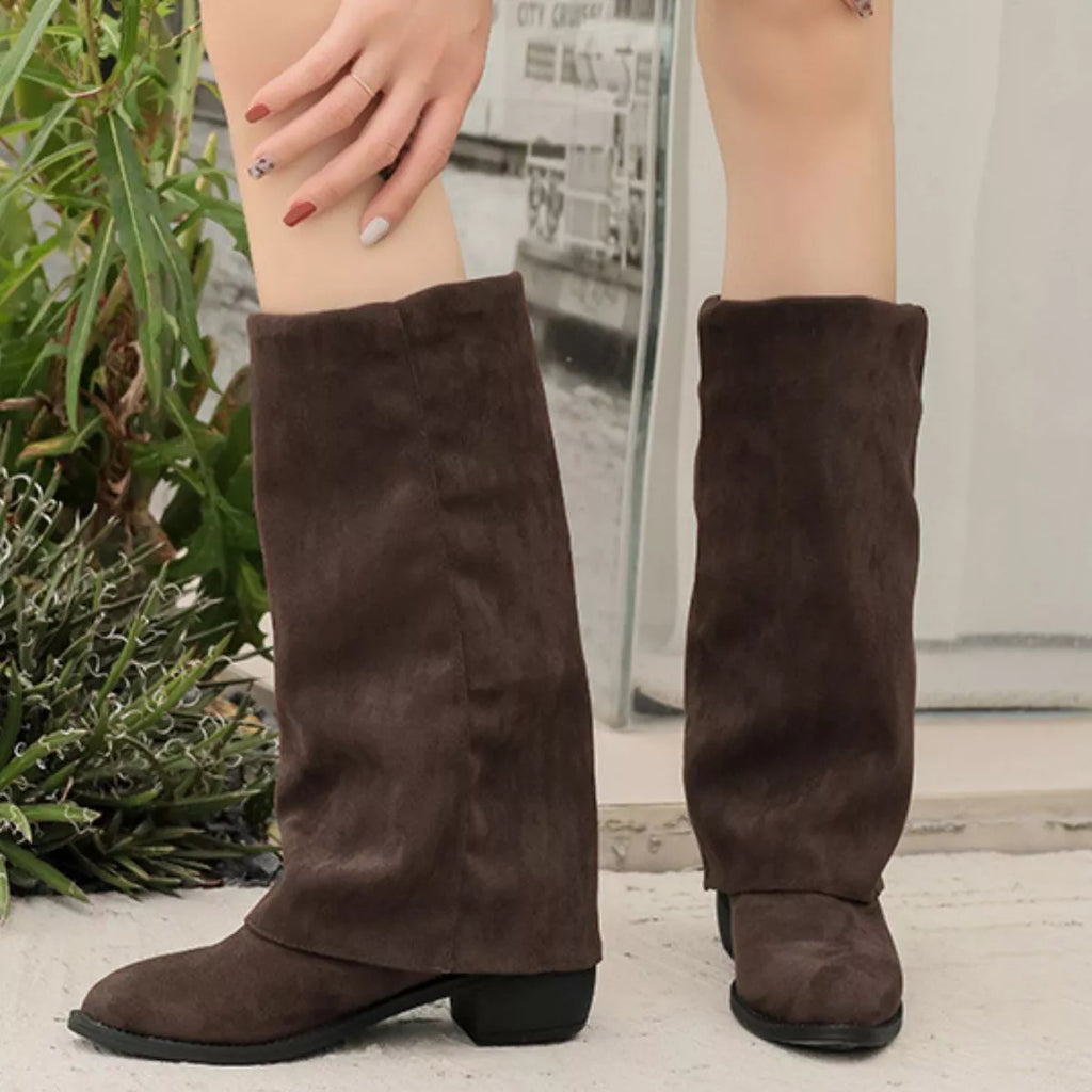 Point Toe Block Heels Boots in Black for Women