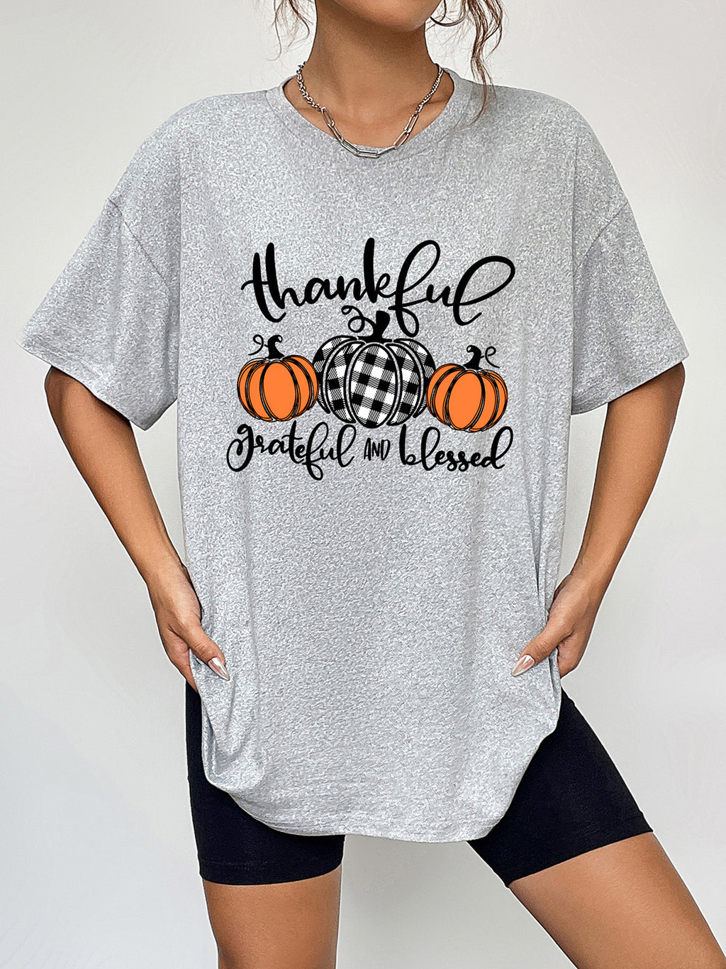 Round Neck Short Sleeve Fall Season Graphic T-Shirt in Black for Women