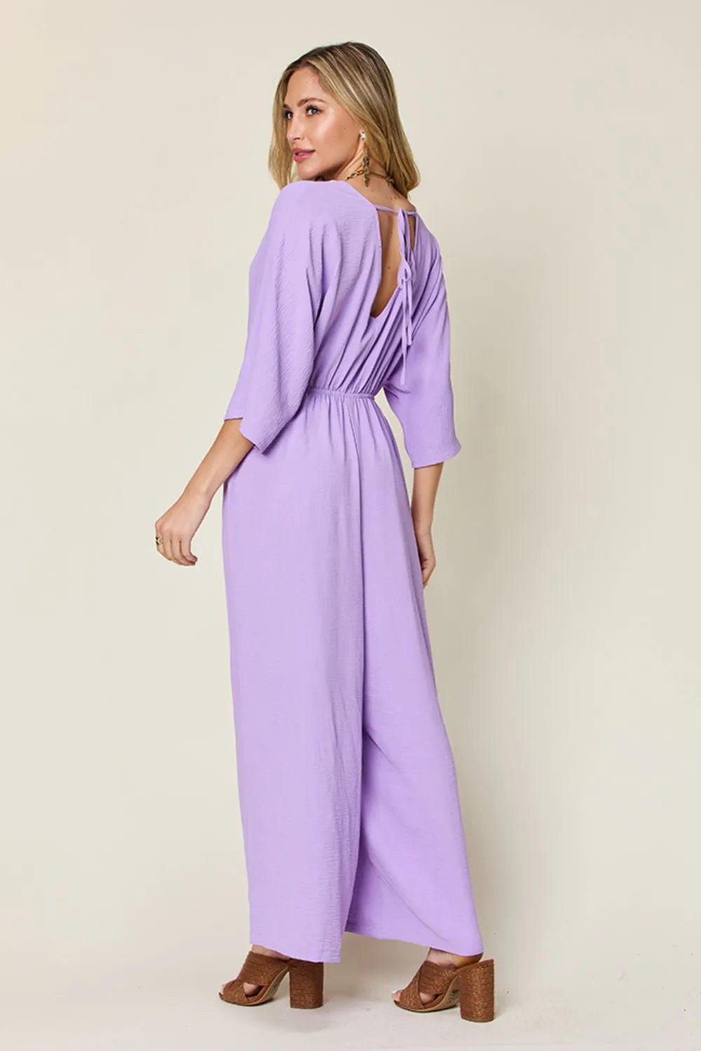Plus Size Surplice Wide Leg Jumpsuit with Pockets in Hot Pink for Women