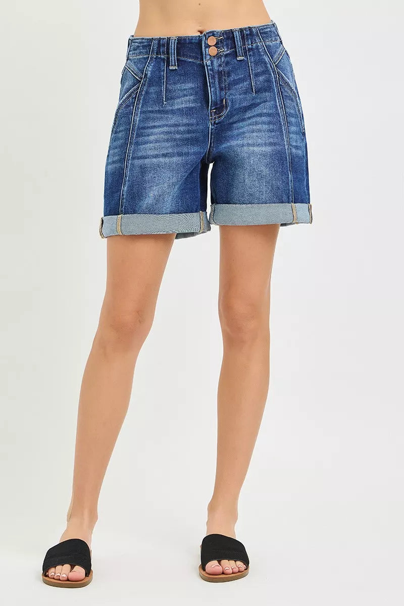 High Rise Seamed Roll Up Shorts in Dark for Women