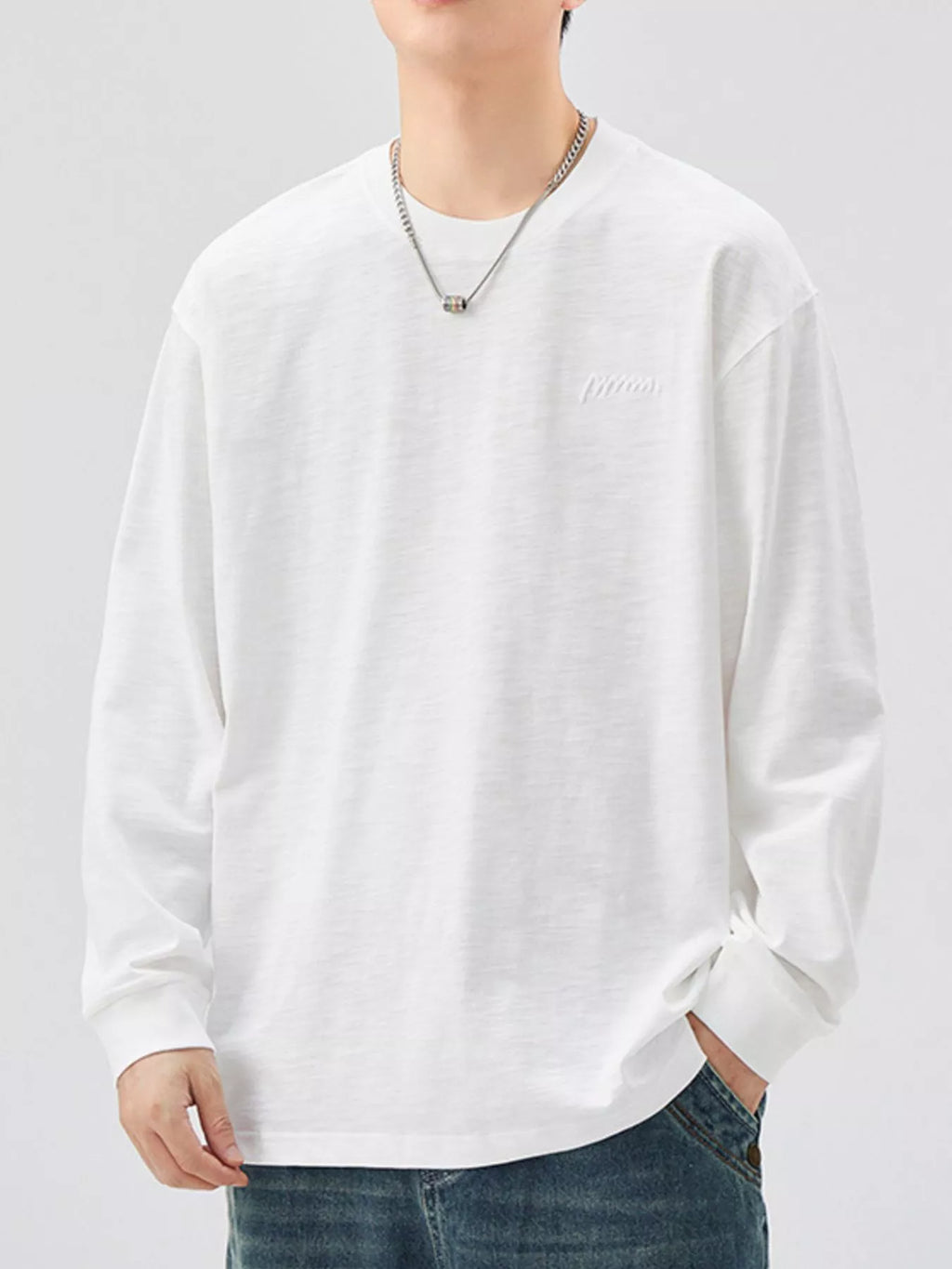 Plus Size Casual Long Sleeve T-Shirt in White for Men