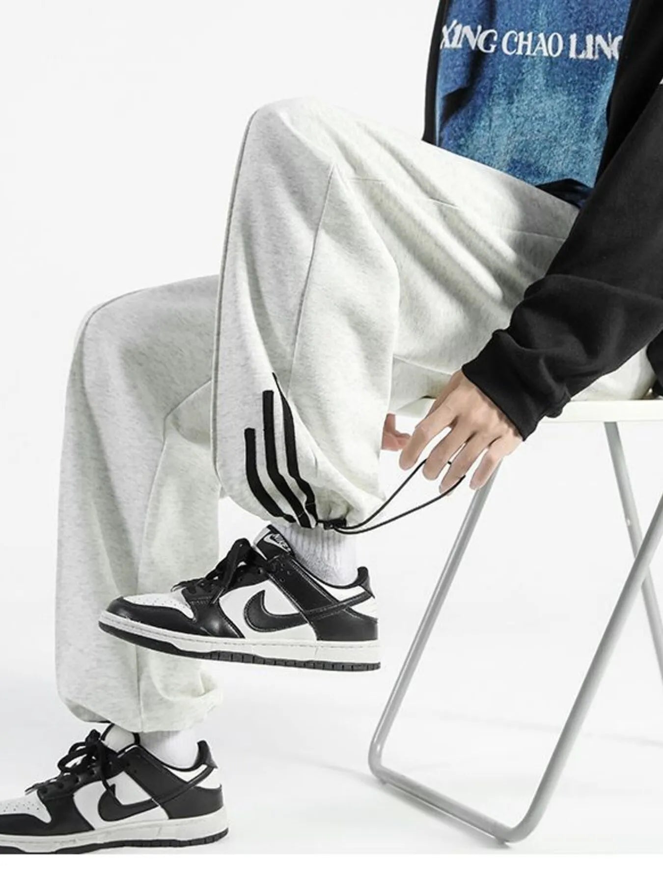 Plus Size Drawstring Wide Leg Sweatpants in Black for Men
