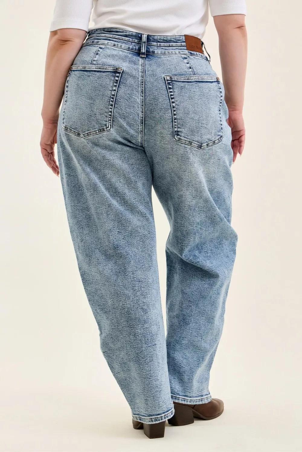 High Waist Marlow Arc Leg Jeans with Double Waistband Plus Size in Light for Women