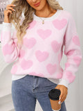 Valentines Day Heart Pattern Round Neck Sweater in Classic in White for Women