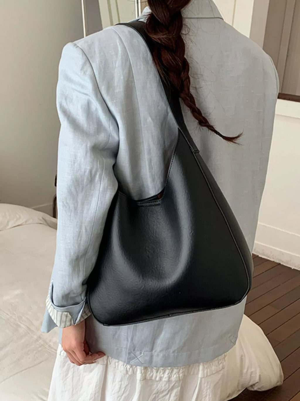 PU Leather Shoulder Bag in Blue for Women