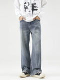 Plus Size Wash Wide Leg Relaxed Fit Jeans in Blue for Men