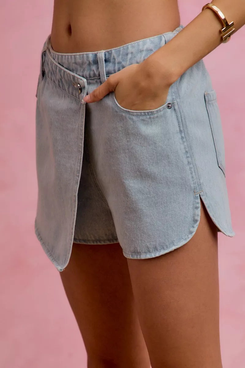 Washed Denim Wrap Skorts for Women