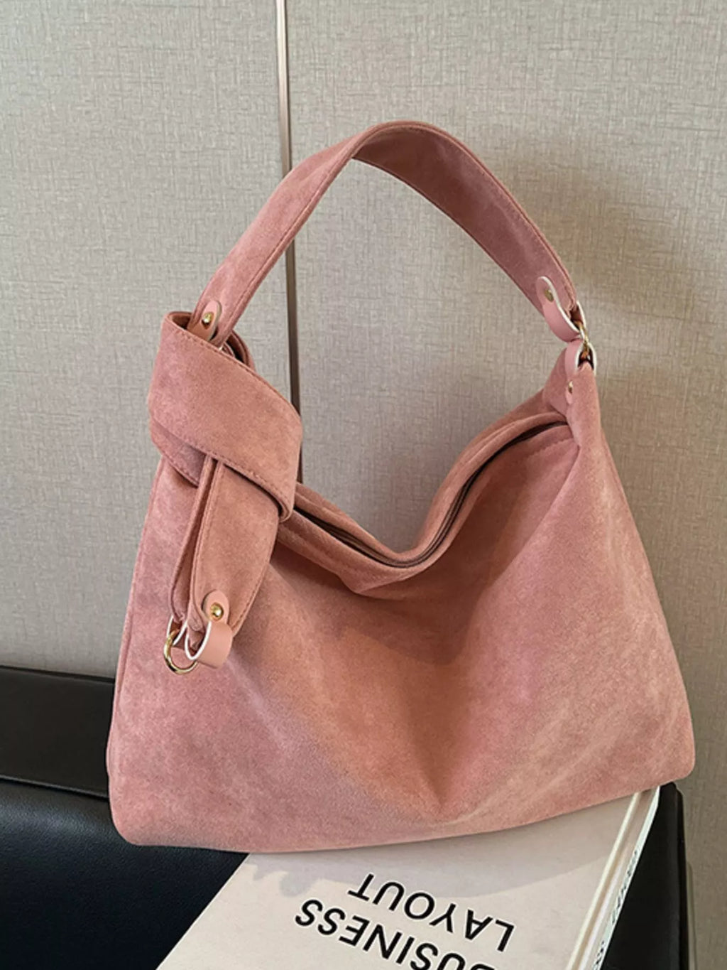 Suede Hobo Shoulder Bag in Pink for Women
