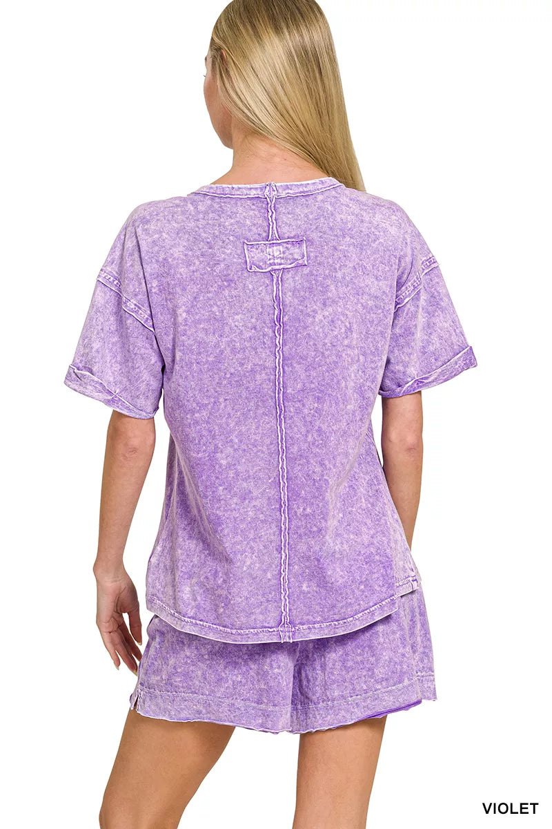 Halo Snow Washed Exposed Seam Top & Shorts Set in Violet for Women
