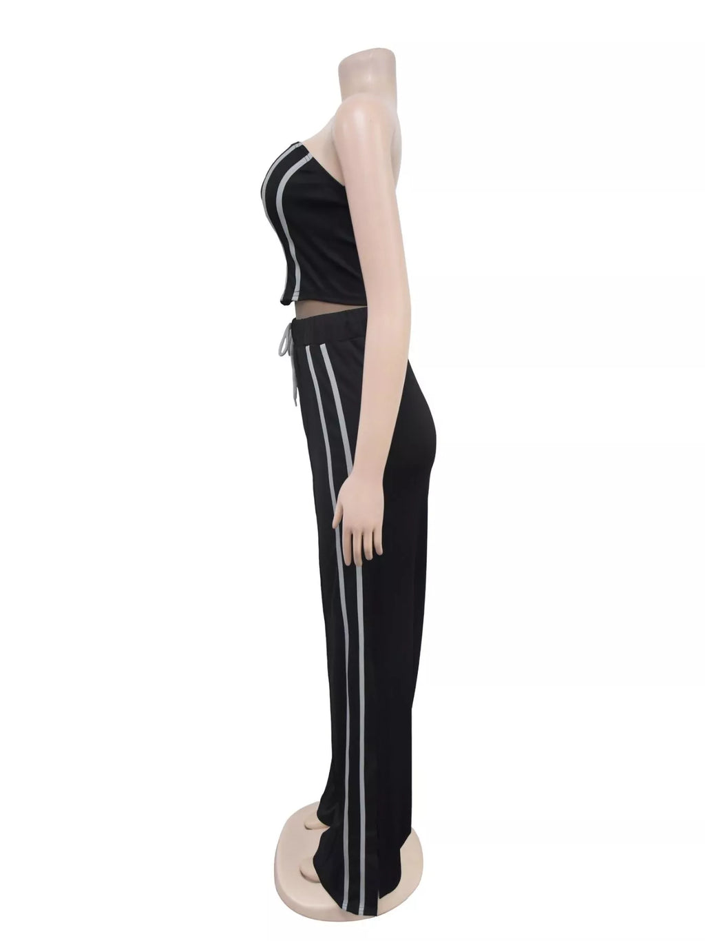 Sleeveless Tube Top and Wide Leg Pants Set in Black for Women