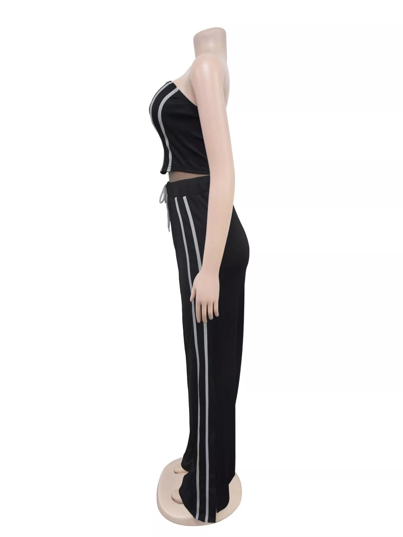 Sleeveless Tube Top and Wide Leg Pants Set in Black for Women