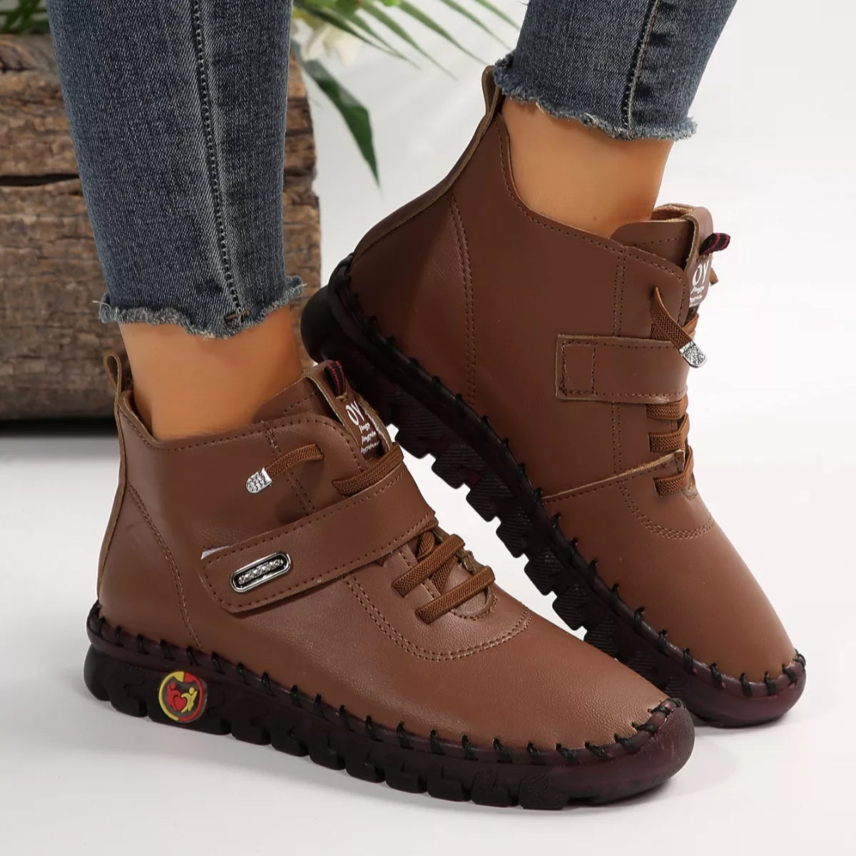 Lace Up Platform Ankle Boots in Black for Women