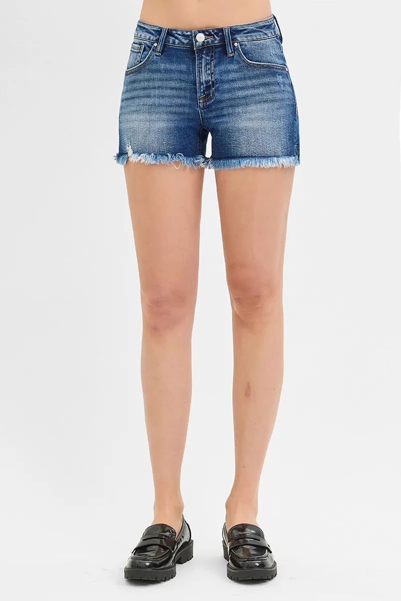 Low Rise Frayed Denim Shorts Plus Size in Dark for Women