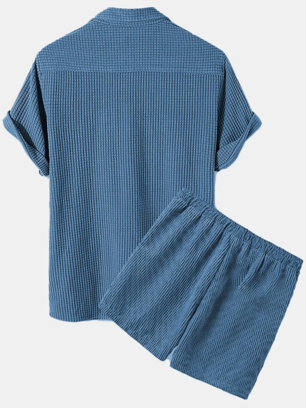 Button Detail Short Sleeve Top and Shorts Set Plus Size in Apricot for Men