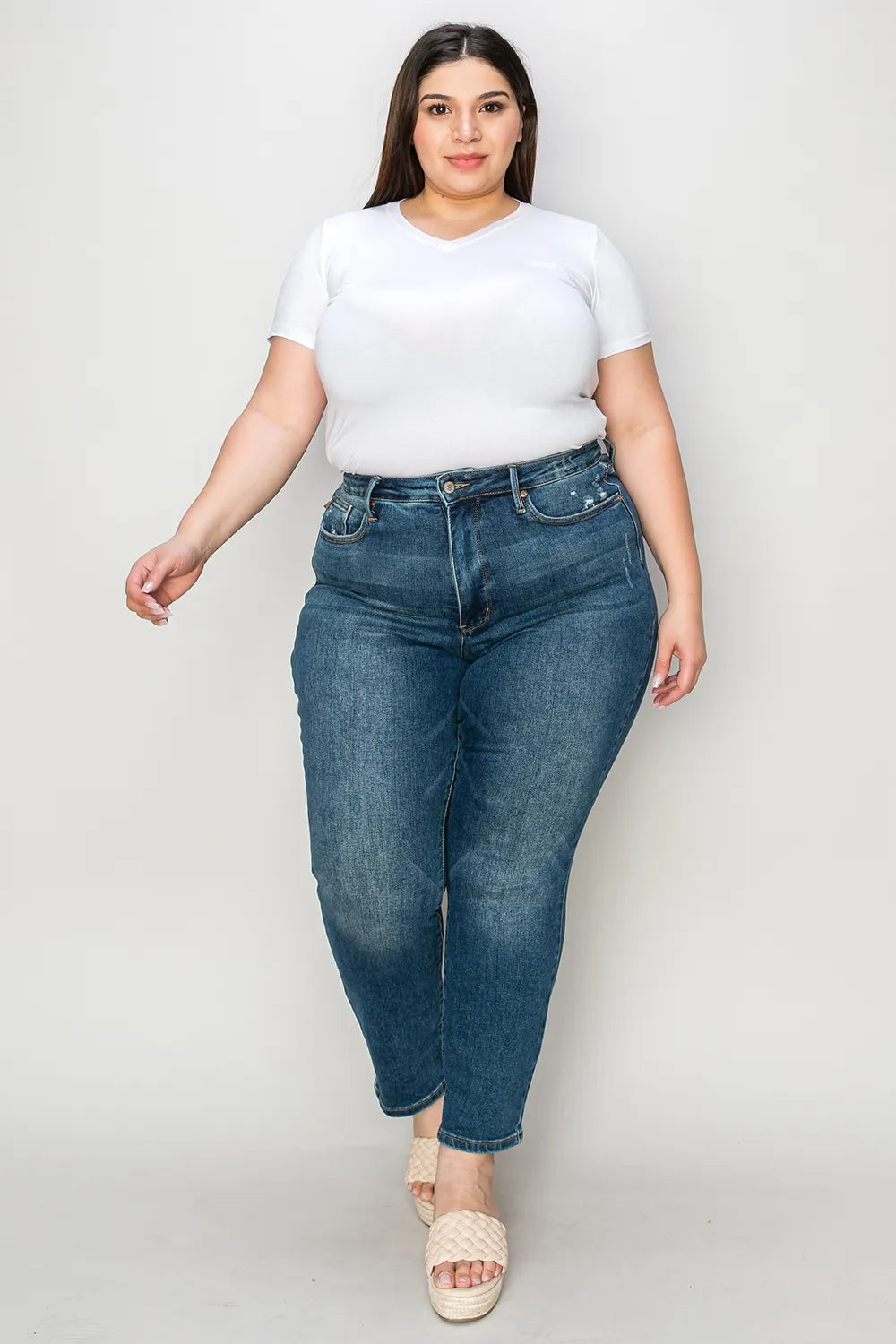 Plus Size Tummy Control High Waist Slim Jeans in Dark for Women