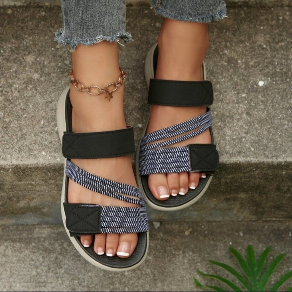 Open Toe Adjustable Strap Sandals in Black for Women