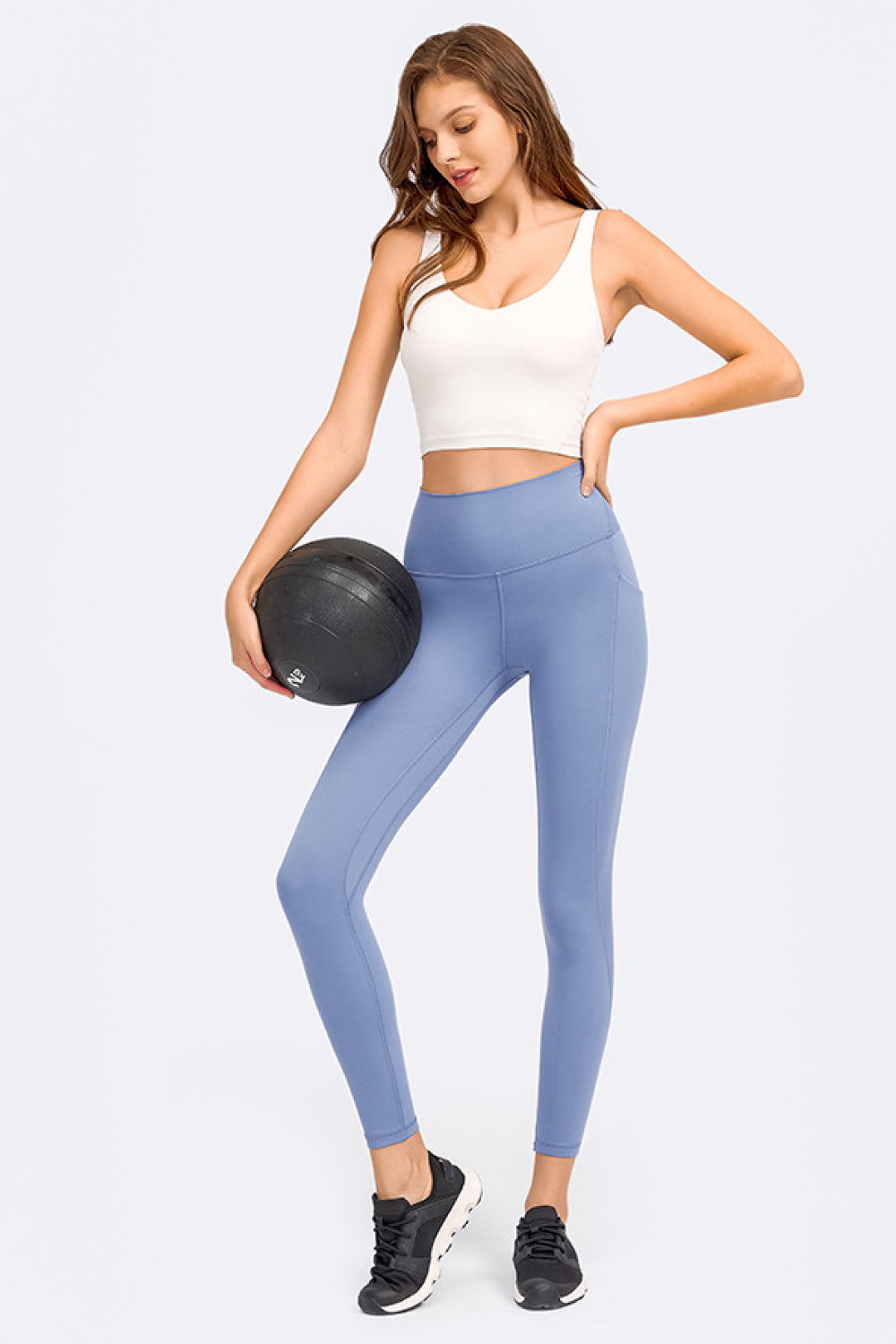 Deep V-Neck Crop Sports Bra in Air Force Blue for Women