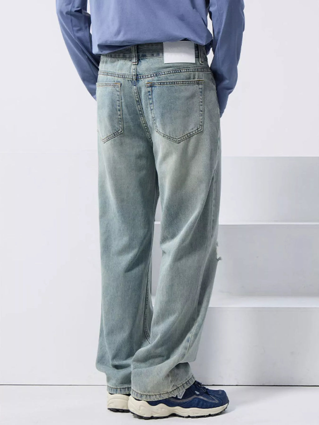 Distressed Wide Leg Jeans in Light Blue for Men