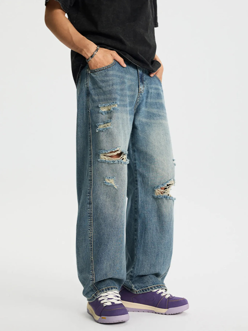 Distressed Relaxed Fit Baggy Jeans Plus Size in Blue for Men
