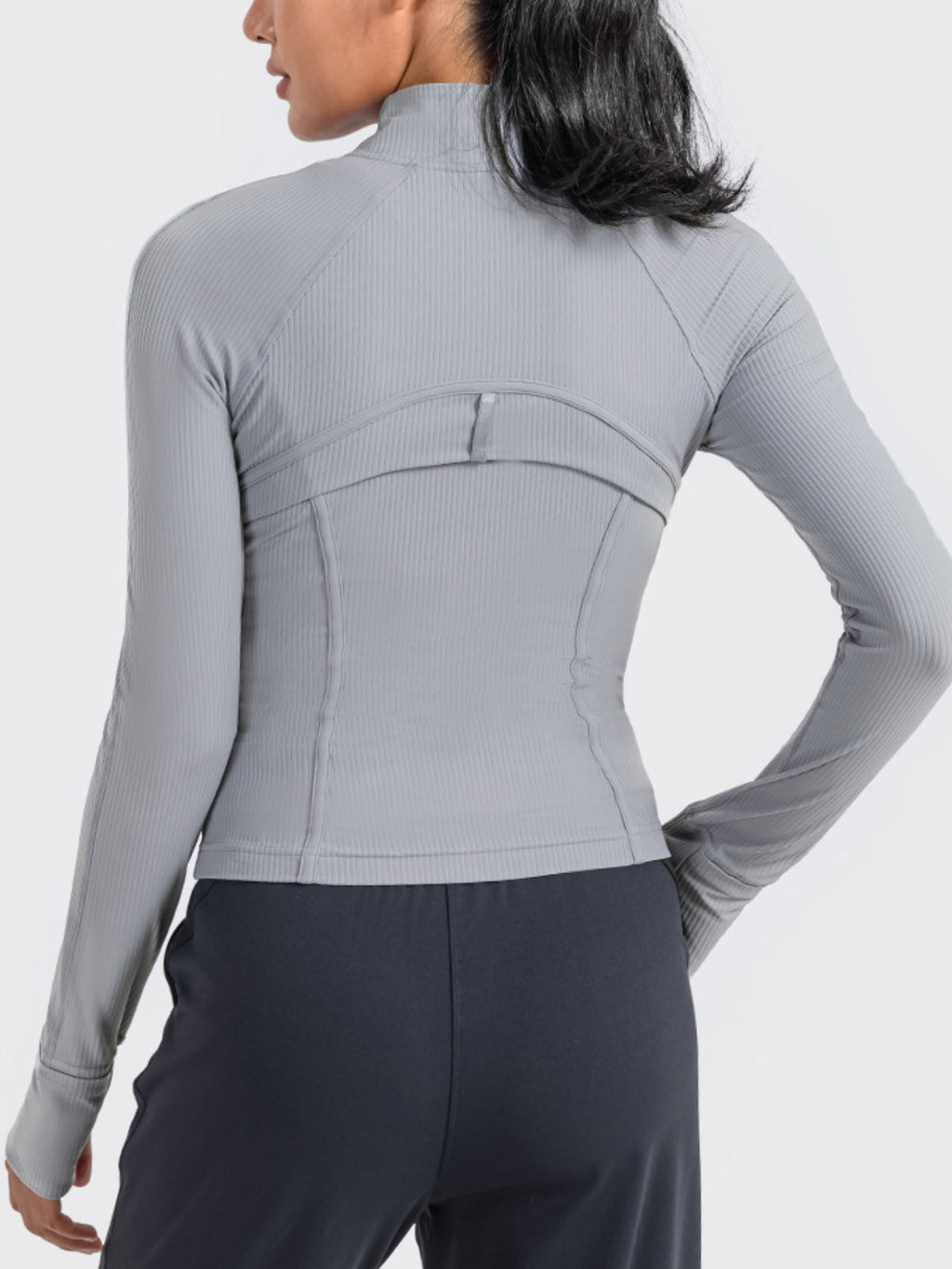 Zip-Up Long Sleeve Sports Jacket in Heather Gray for Women