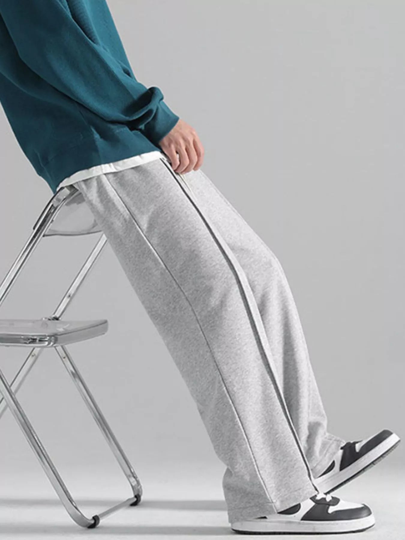 Plus Size Casual Wide Leg Drawstring Pants in Gray for Men