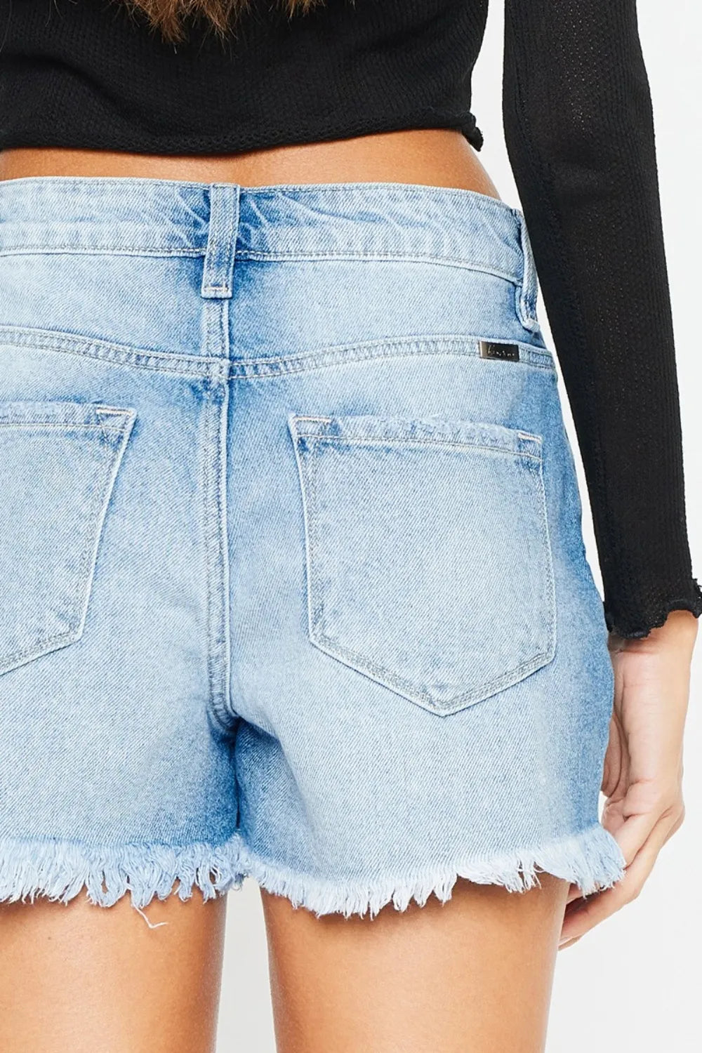 High Waist Frayed Denim Shorts for Women