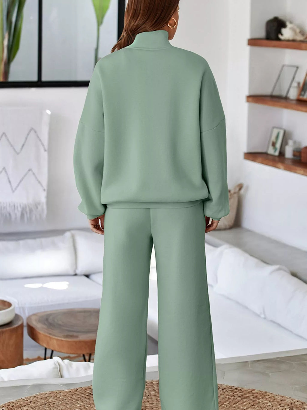 Drop Shoulder Zip Up Jacket and Drawstring Pants Active 2pcs Set for Women
