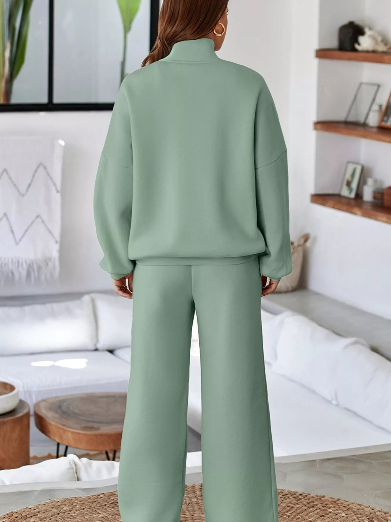 Drop Shoulder Zip Up Jacket and Drawstring Pants Active 2pcs Set for Women