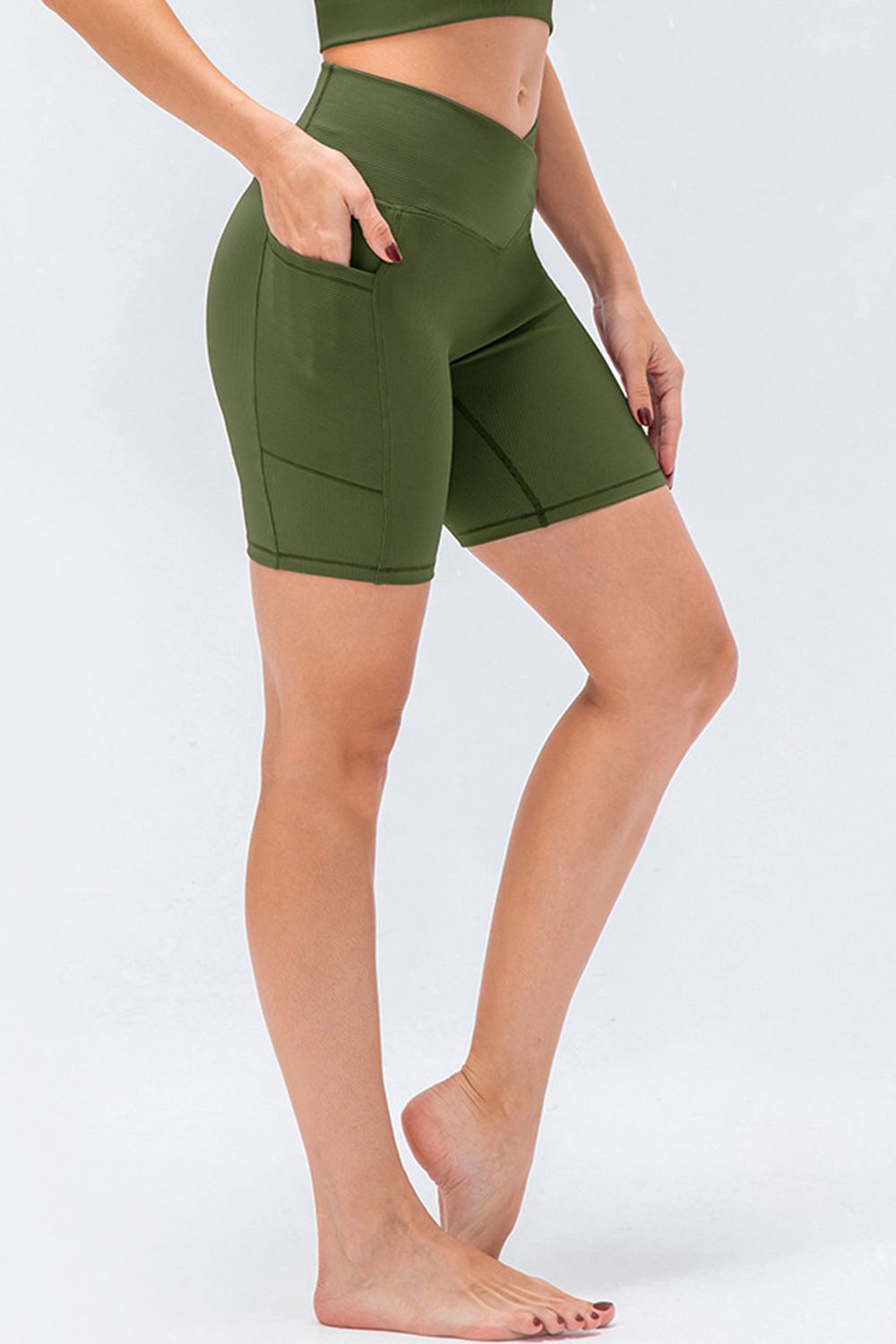 Slim Fit V-Waistband Sports Shorts in Black for Women