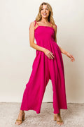 Texture Smocked Sleeveless Jumpsuit in Fuchsia for Women