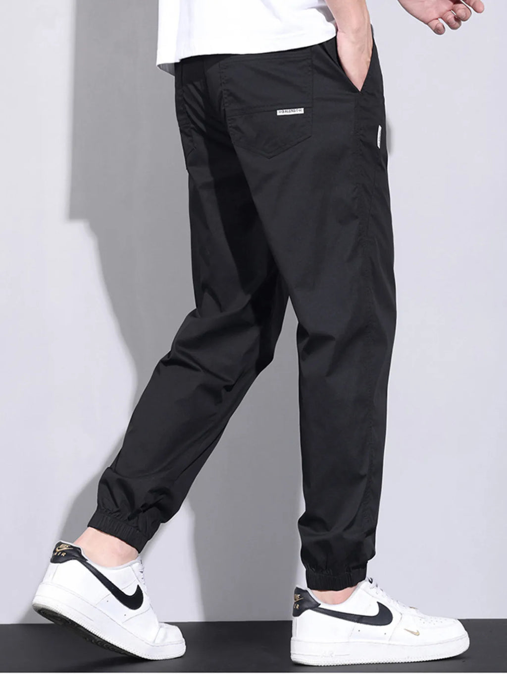 Plus Size Casual Drawstring Ankle-Cuffed Pants in Coffee for Men