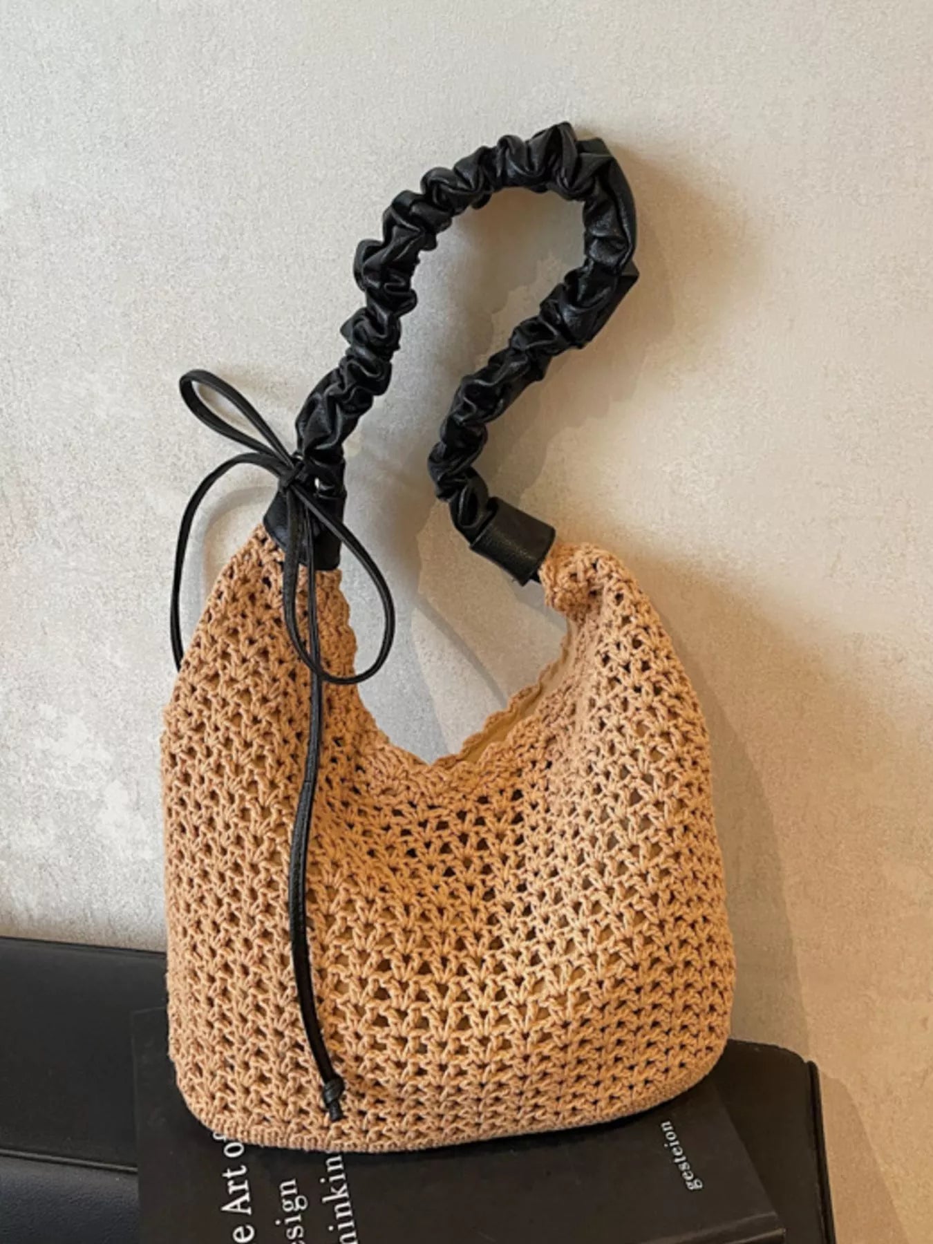 Crochet Shoulder Bag with Ruched Handle for Women