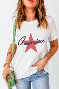 Star Round Neck Short Sleeve T-Shirt in White for Women