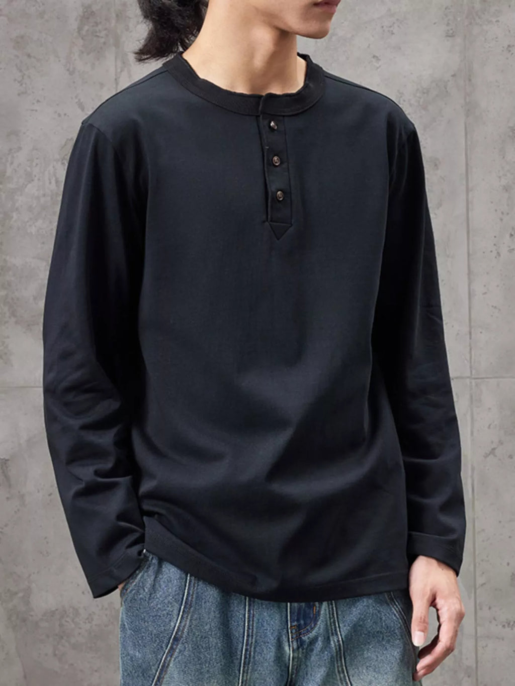 Plus Size Casual Henley Long Sleeve T-Shirt in White for Men