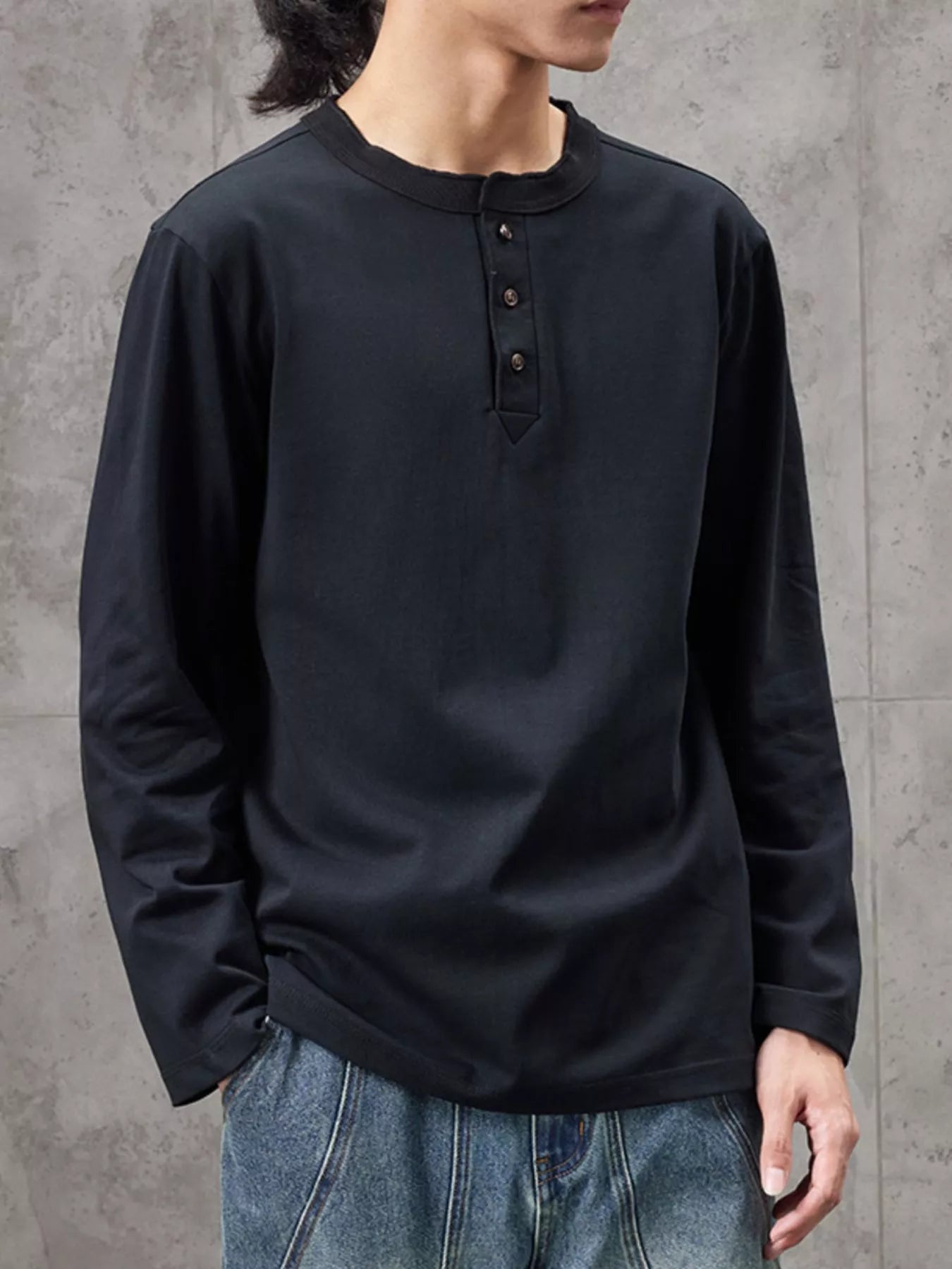 Plus Size Casual Henley Long Sleeve T-Shirt in White for Men