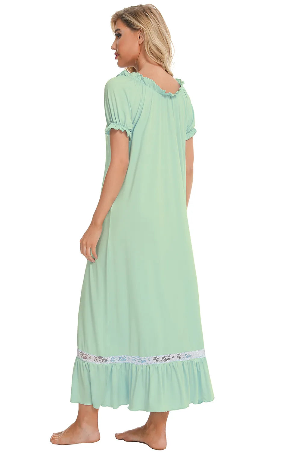 Lace Detail Short Sleeve Lounge Dress in Lilac for Women