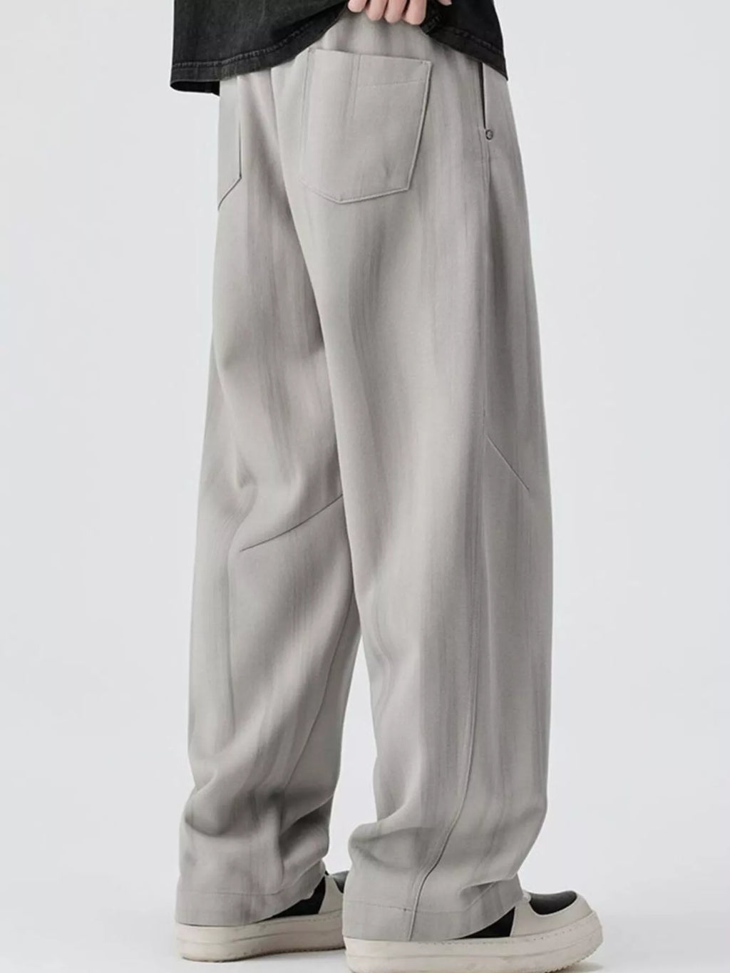 Plus Size Relaxed Fit Drawstring Casual Pants in Light Gray for Men