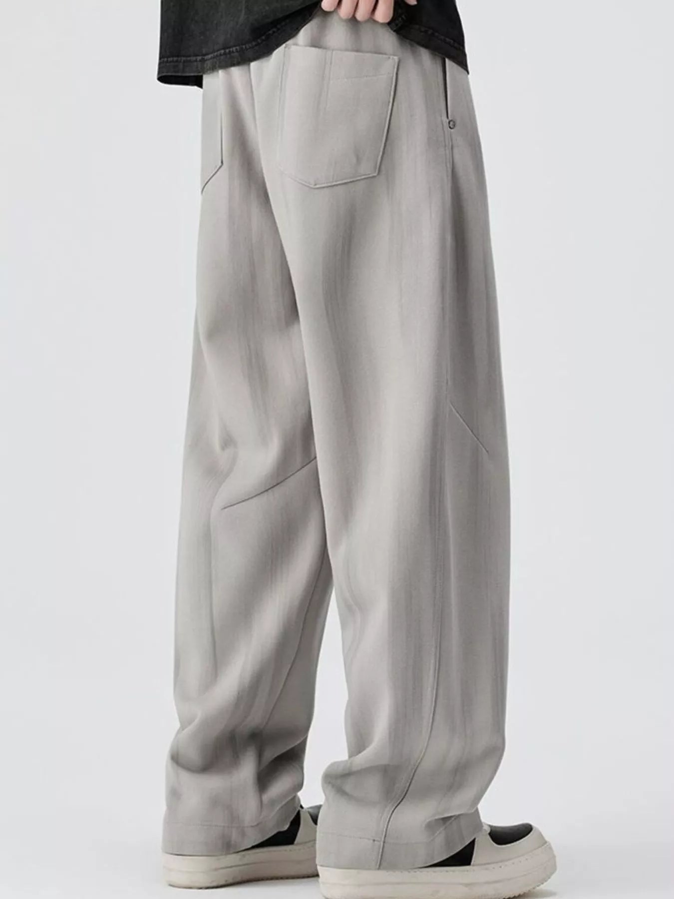 Plus Size Relaxed Fit Drawstring Casual Pants in Light Gray for Men