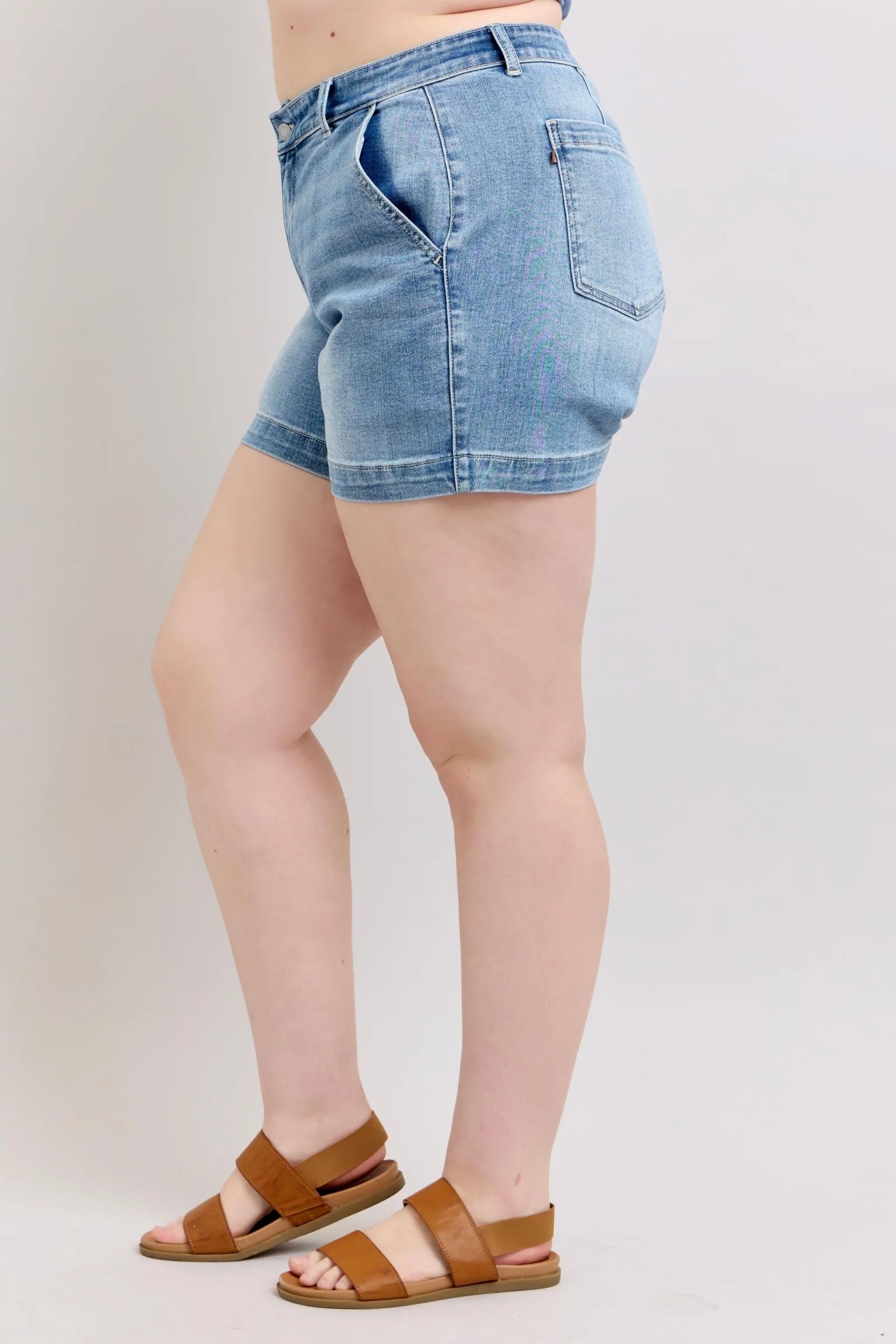 Plus Size High Rise Denim Shorts in Medium for Women