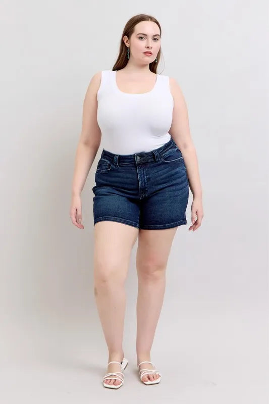 High Waist Back Flap Pocket Denim Shorts Plus Size for Women