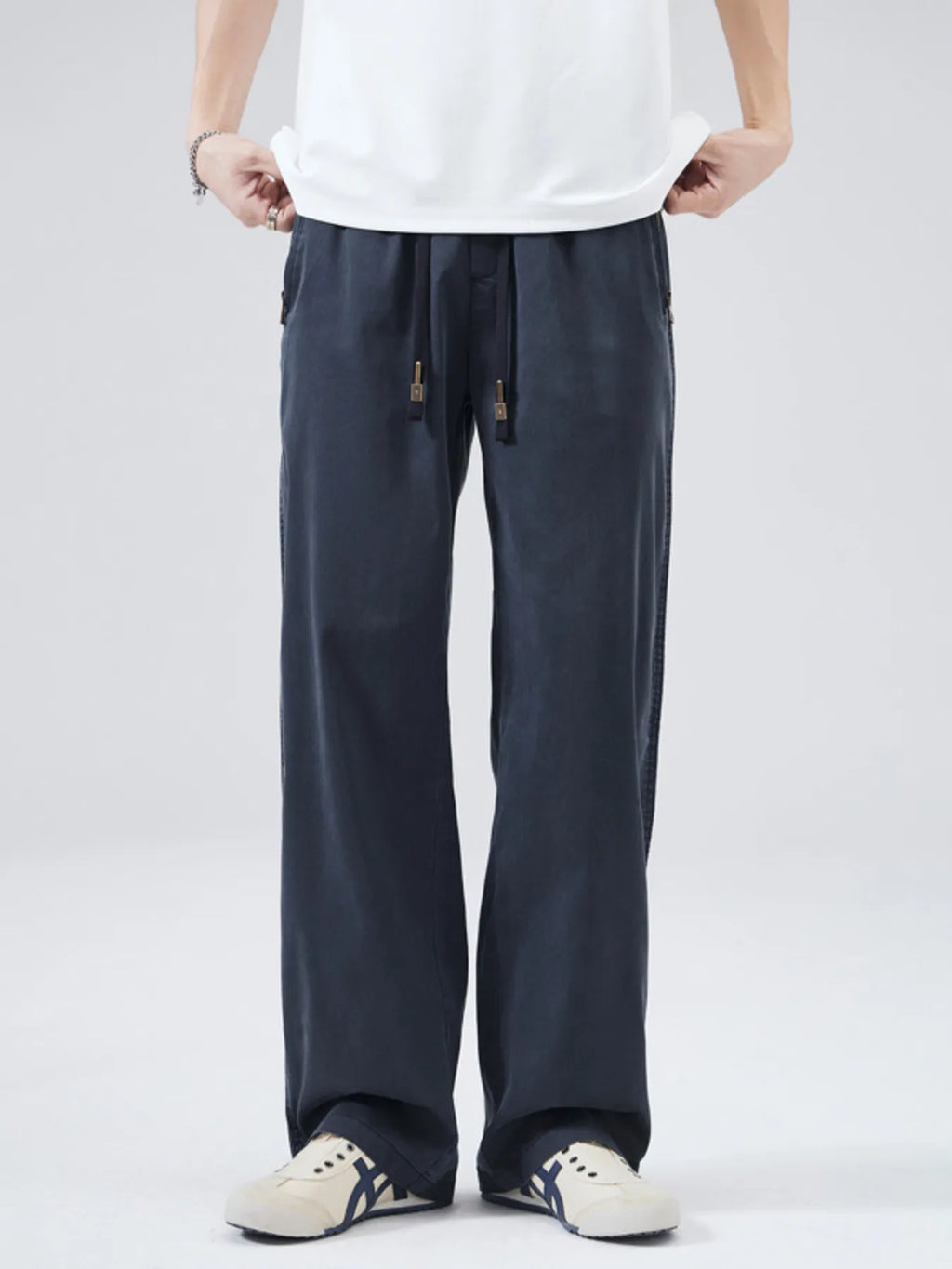 Drawstring Wide Leg Pants Plus Size in Classic in Black for Men