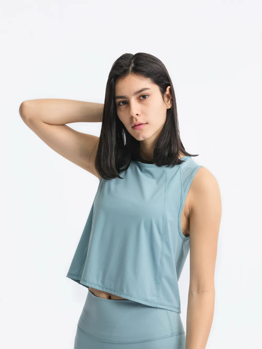 Round Neck Cropped Active Tank in Dusty Pink for Women