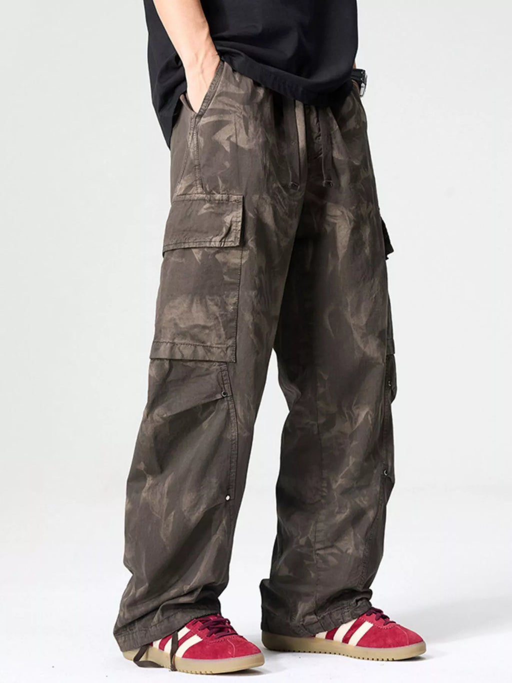 Wide Leg Cargo Pants Plus Size in Coffee for Men