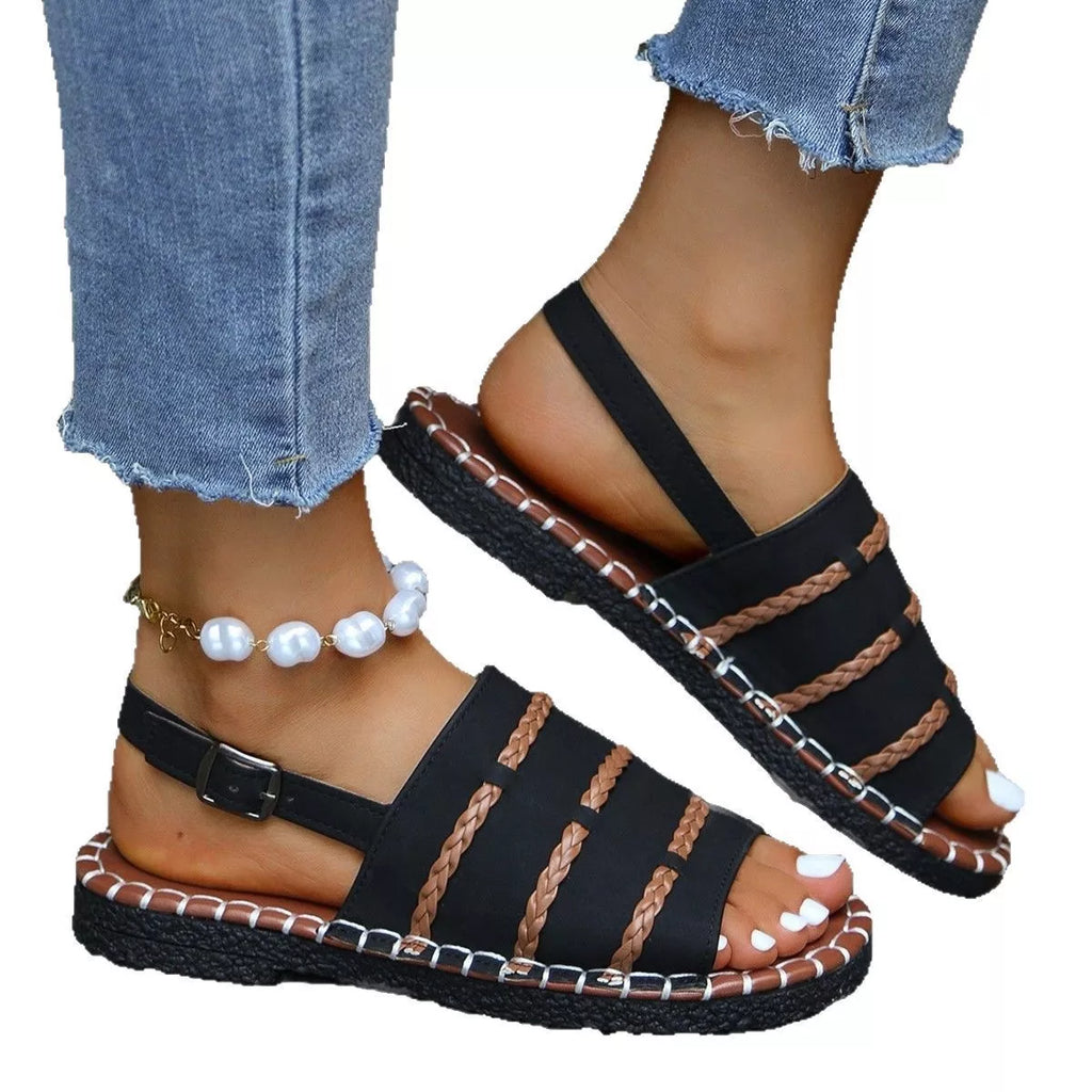 Open Toe Buckle Sandals in White for Women