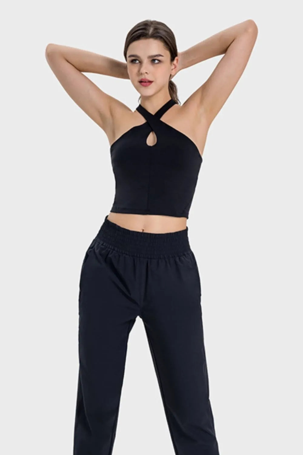Crisscross Grecian Neck Active Cami in Black for Women